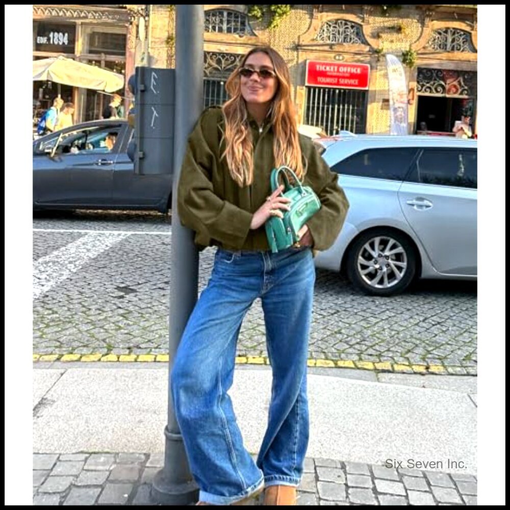 Oversized Faux Suede Bomber Jacket Cropped Lapel Streetwear Pilot Coat - Picture 2 of 7